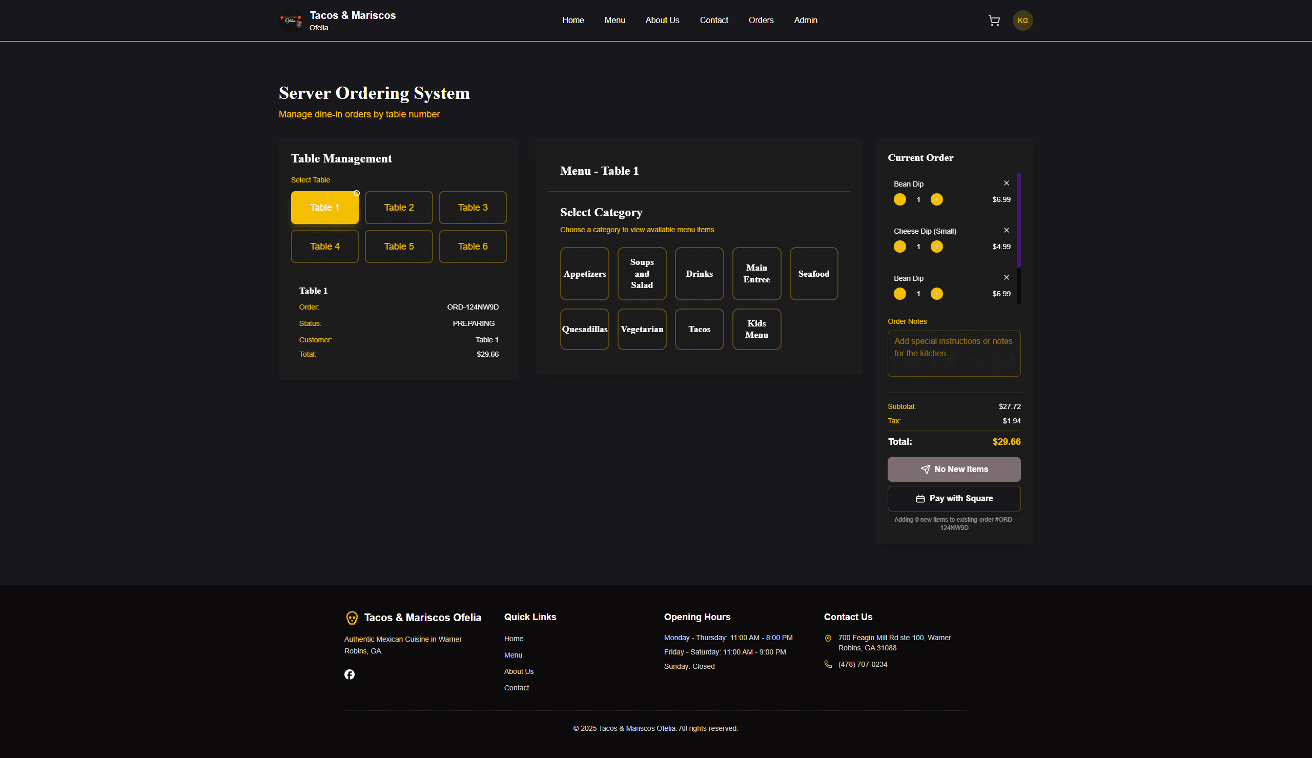 Dine In Server Ordering