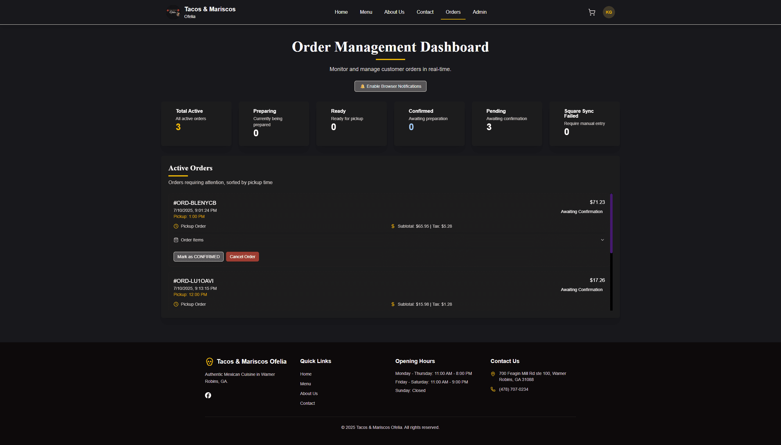 Orders Dashboard