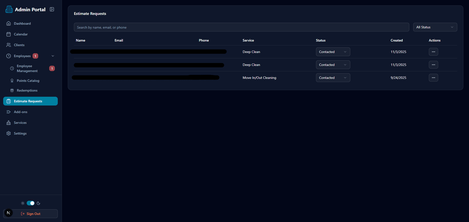 Admin Estimate Request Management